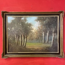 quadro antico 900 dipinto a olio su tavola paesaggio di montagna con cornice oro