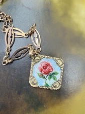 collana necklace SMALTI ciondolo vintage ROSA  Old gold OROANTICO 12 KT INIZI900
