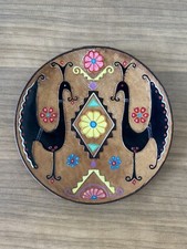 Piatto Vintage Decorativo Artigianale Sardo In Cuoio Sardegna Anni 70