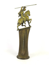 STATUA DI BRONZO CAVALIERE CON LANCIA SU PIEDISTALLO DI OTTONE VINTAGE SR10
