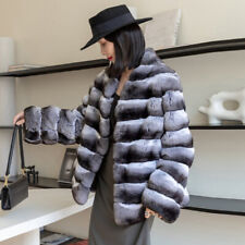 Cappotto donna pelliccia di coniglio Real Rex giacca cincillà invernale pelliccia intera soprabito nuovo