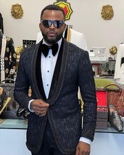 Blazer uomo nero stampato spandex giacca aderente formale smoking cena jacket