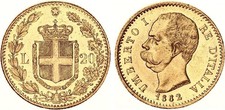 Italia 20 lire oro 1882 re