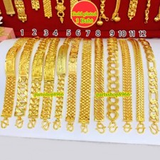 Bracciale Thai Placcato Oro 24k Massiccio Catena Gialla Ciondolo Peso 3 Baht Gioielli