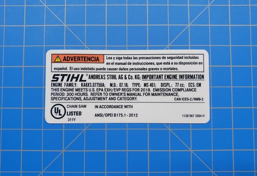 Etichetta emissioni motosega