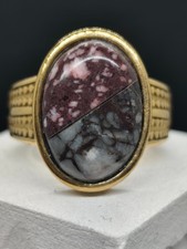 Anello artigianale acciaio placcato oro con marmi antica Roma.