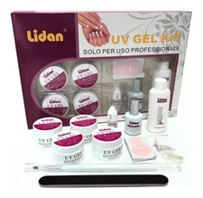 Kit gel ricostruzione unghie nail art 4 uv professionale limetta pennello tips