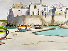 Aldo Riso ''Barche a riva" stupenda dipinta a mano 35x100 autenticata-firmata