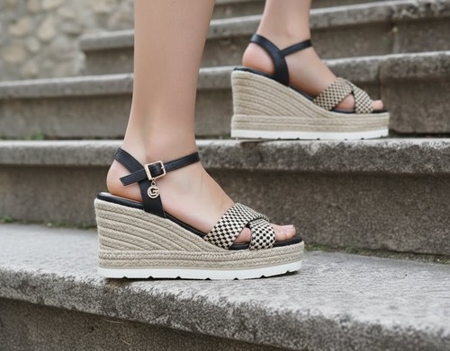 Sandali donna neri zeppa e - zeppa,