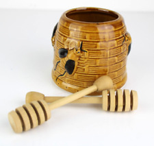 Vasetto Contenitore Barattolo per Miele in Ceramica con 2 Coglimiele di Legno