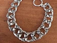 BRACCIALE UOMO ARGENTO 925 teschio moto donna Bracelet Sterling Man Woman $