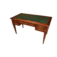 Scrivania Stile Impero in Piuma di Mogano di metà 1800 con Piano in Pelle Verde