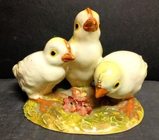 CARLO MOLLICA ceramica Capodimonte scultura 3 pulcini d'epoca 1940/50