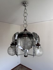 LAMPADARIO IN VETRO E ACCIAIO COMPLETO ANNI 70 DI GAETANO SCIOLARI