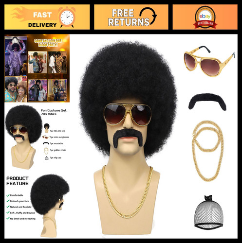 70s afro wig for men - 70s,