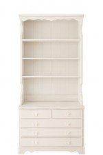 Piattaia in legno shabby chic bianco con cassetti e mensole vintage