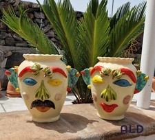 Vasi soprammobili da cucina teste di moro naif in ceramica di Caltagirone