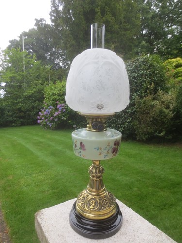 Antique brass glass oil lamp - glass,