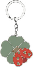 , Portachiavi Con Quadrifoglio E Coccinella Ella Lui in Zama Placcata E Ottone P