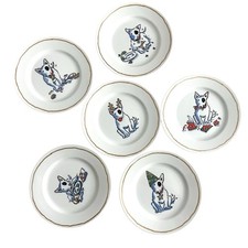 Williams Sonoma "Trouble" Bull Terrier Dog Set di 6 piatti da dessert natalizi
