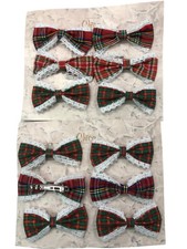 12 FERMAGLI CAPELLI VINTAGE TESSUTO SCOZZESE TARTAN PIZZO PINZE MOLLETTE CM10X5