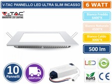 SET 10 PANNELLI V-TAC FARETTO FARO LED VT607SQ ULTRA SLIM DA INCASSO 6W QUADRATO