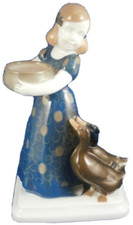 Antico Rosenthal Porcellana Ragazza W/Papere Figurina Figure Porzellan Tedesco