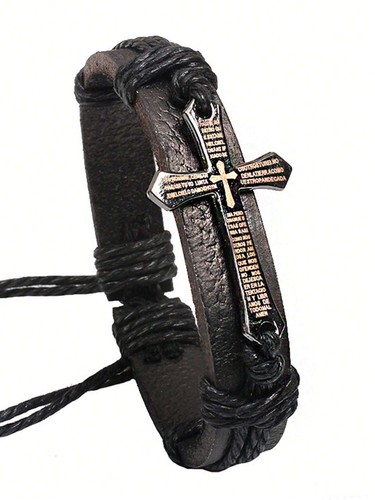 Bracciale uomo croce cuoio - bracciale,