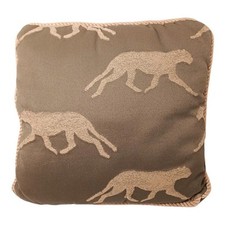 Portofino Cuscino Lancio Piuma 15" Marrone Cachi TIger Esotico Raso Corda Bordo