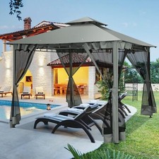 Gazebo a baldacchino pop up da esterno 10'x10' per feste giardino patio con zanzariera