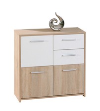 CREDENZA BUFFET 2 CASSETTI E 3 ANTE ROVERE E BIANCO 77X30X77 CM