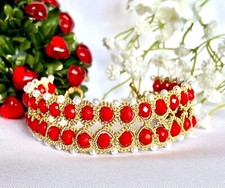 Bracciale fatto  a mano in pizzo chiacchierino Color Oro E Rosso