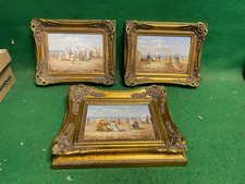 Ramponi renato - Olio su Tavola trittico Bagnanti a Deauville 3 pz 1800 1900