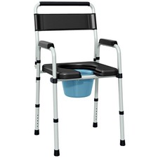 HOMCOM Sedia WC per Anziani e Disabili Regolabile in Altezza su 7 Livelli Nera