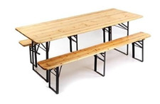 Set Birreria Tre Piedi Pieghevole Esterno Giardino Tavolo Legno 2 Panche 220X80