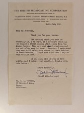 Sir David Attenborough Signed Letter Dated 1961 Early BBC Career. Extremely rare