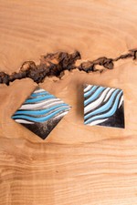 Vintage Anelli A Orecchio Anni '70 In Argento Blu Quadrato Disco Marittimo