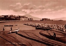 AL8-58D) NAPOLI CASTEL DELL'OVO SPIAGGIA MAPPATELLA ANIMATA RETI PESCA