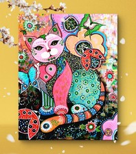 Quadro fiori gatto 50/60 cm -