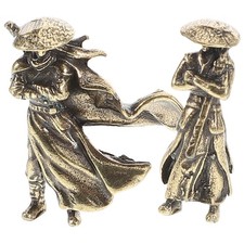  2 pz antiche statuette di guerrieri cinesi in metallo micro decorazioni