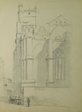 SCORCIO DI UNA CATTEDRALE FRANCESE VECCHIO DISEGNO MATITA SU CARTA BM53.6B