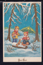 Cartolina Buon Anno Bambini Scoiattoli Neve ZA466