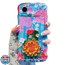 UEEBAI Case for iPhone Air, Colorful Retro Oil Painting Flower Ca
