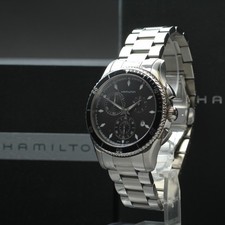 [EXC + 5 nella SCATOLA] HAMILTON Jazzmaster H375120 Black Chronograph Qz...