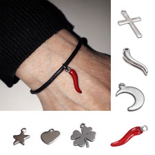 Bracciale portafortuna con ciondolo corno Cornetto Rosso quadrifoglio Uomo Donna