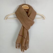 Sciarpa Burberry puro cashmere colore beige ricamato rosso con frangia larga