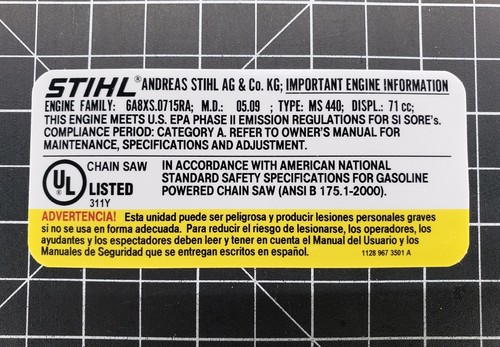 Etichetta emissioni motosega
