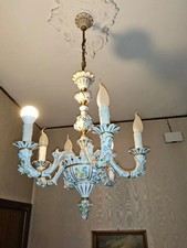 Lampadario in ceramica decorata stile Capodimonte + applique – anni ’50-'70