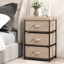 Comodino in Tessuto Con 3 Cassetti E Struttura Robusta in Metallo, Cassettiera a