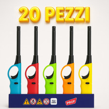 Confezione da 20 Accendini a Gas PROF Ricaricabili Multicolore - Fiamma Lunga